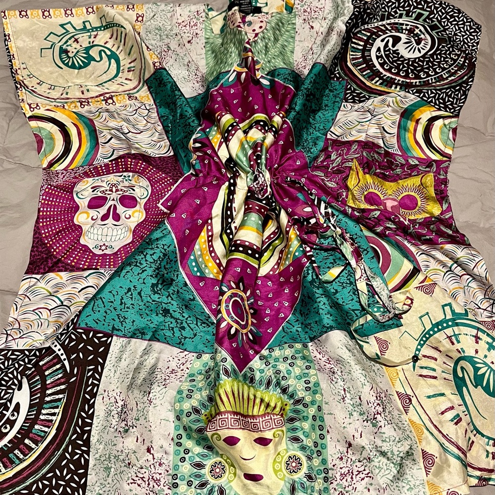 Pineda Covalin, Silk Blouse, one size, Mexican, Day of the Dead